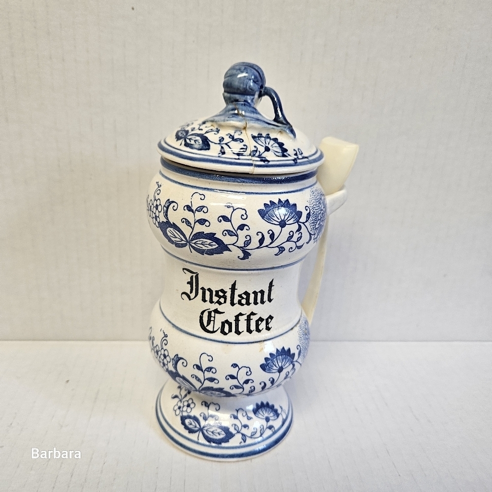 Vintage 60s Arnart "Blue Onion" Instant Coffee Ceramic Canister